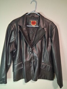 Vintage 90s RVT Clothing Black Faux Leather Jacket Size 2X Zip Up Moto Style